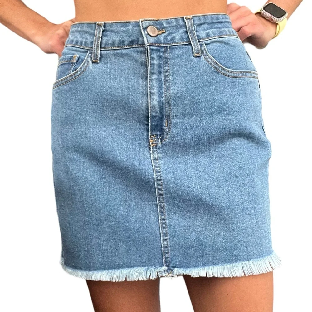 O2 Denim Womens Small Medium Wash Ain't No Other High Waisted Denim Skirt SK9002
